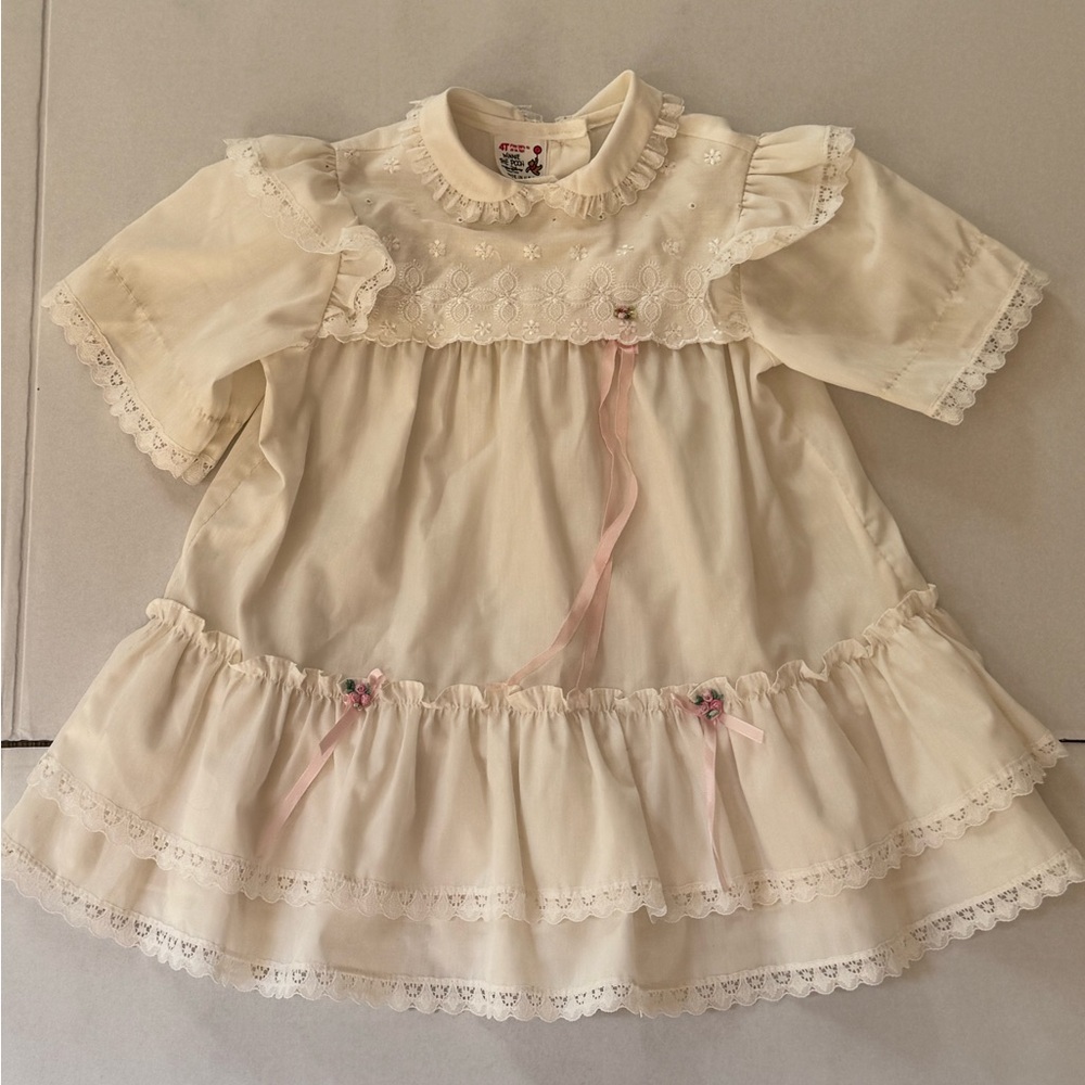 Vintage Cream Lace Trim Kids Dress